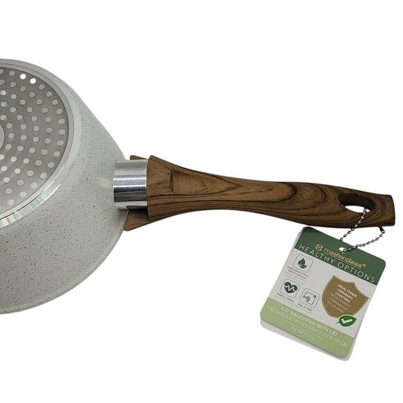 Masterclass Cookware Healthier Ceramic Coating Saucepan With Lid 1.2QT 6.5"Creme - Picture 4 of 11